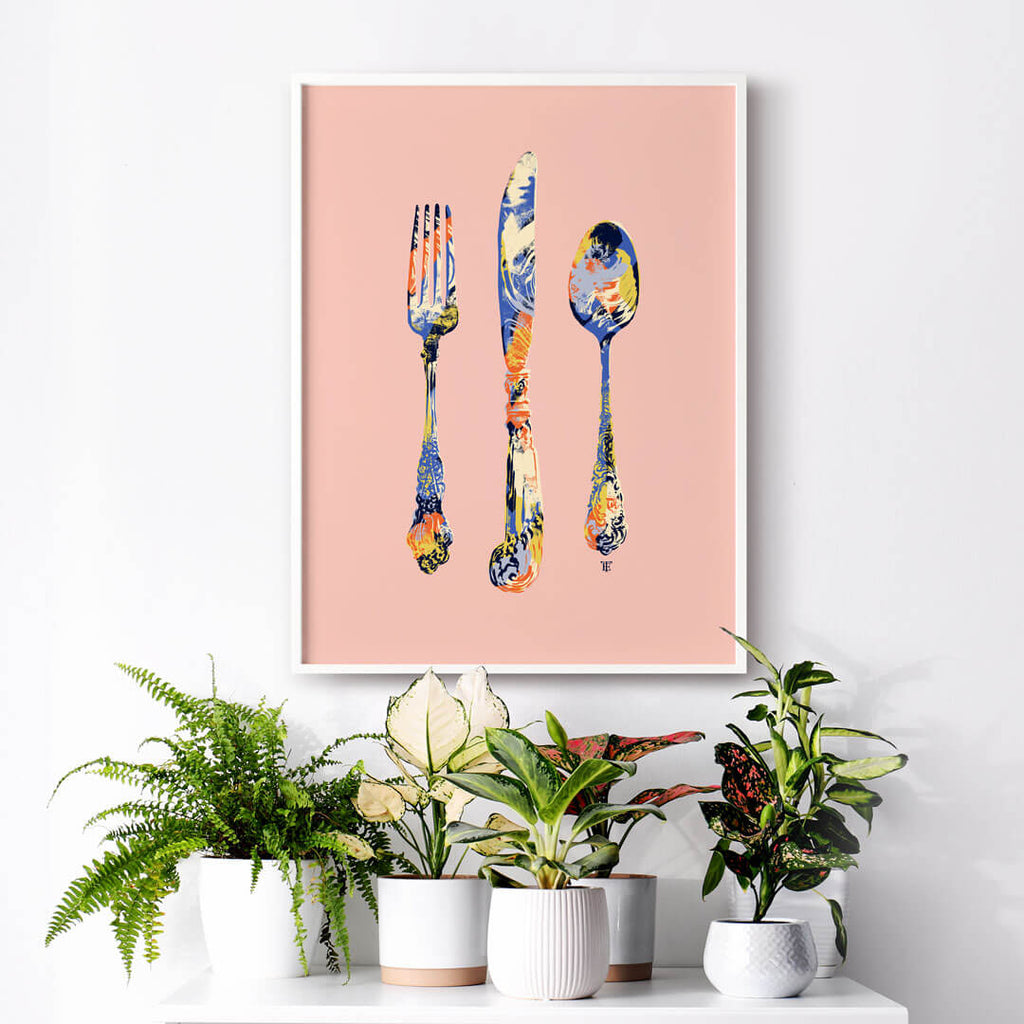 antique fork, knife, spoon art print painting