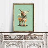 highland cow print in shabby-chic room