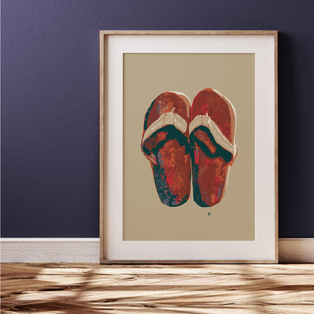 modern flip-flops art print in lake house