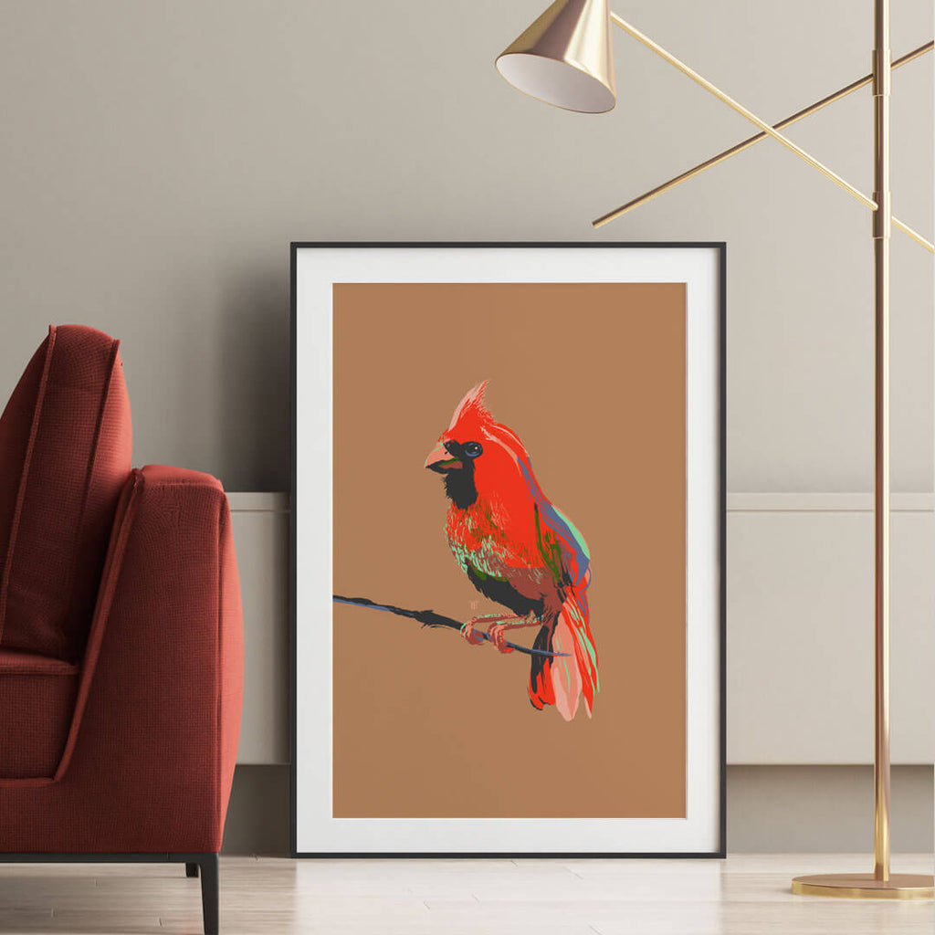 stylish cardinal poster in living room