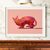 framed pink cat art print