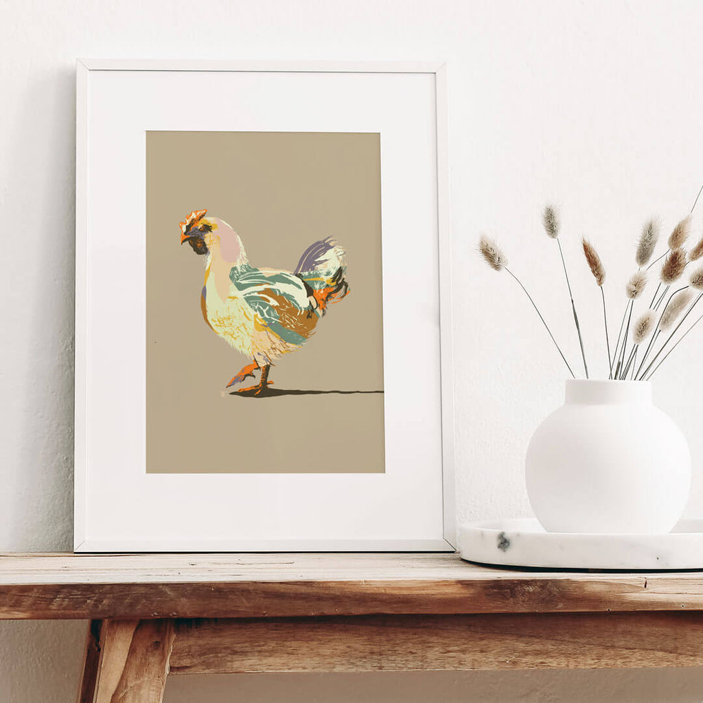 modern farmhouse chicken art print in bold colors