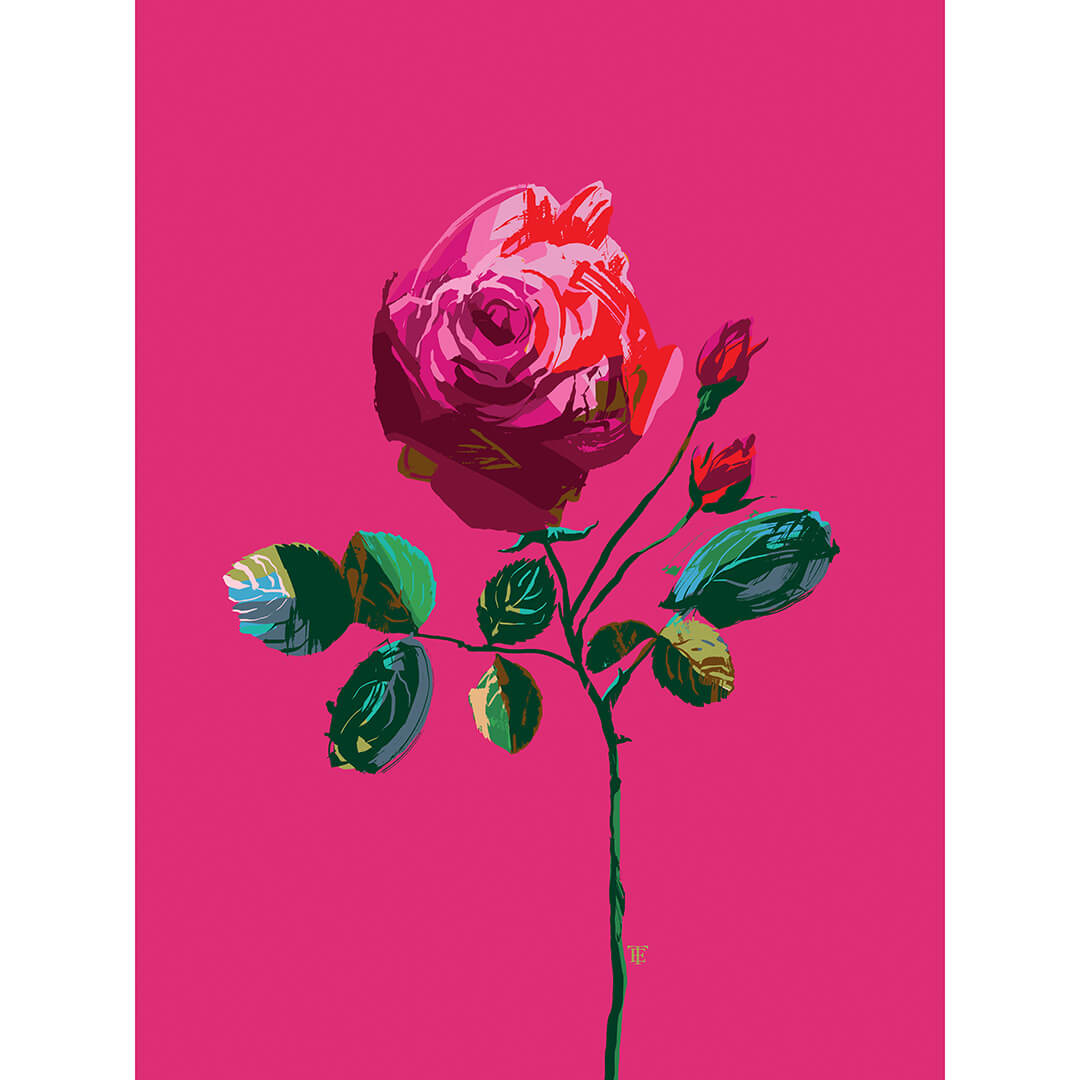 Modern Rose Art Print | Stylish Pop Art Rose Wall Art in Hot Pinks