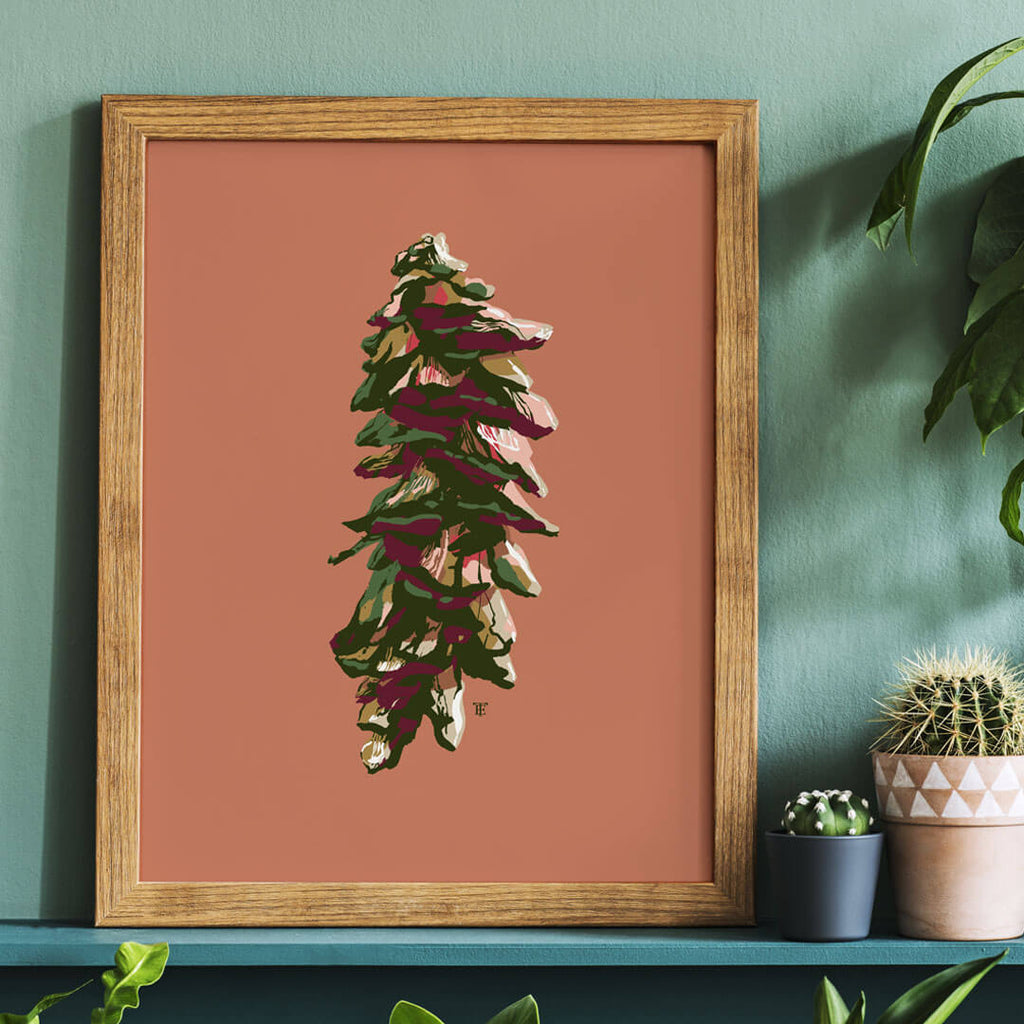 modern pine cone art print in frame