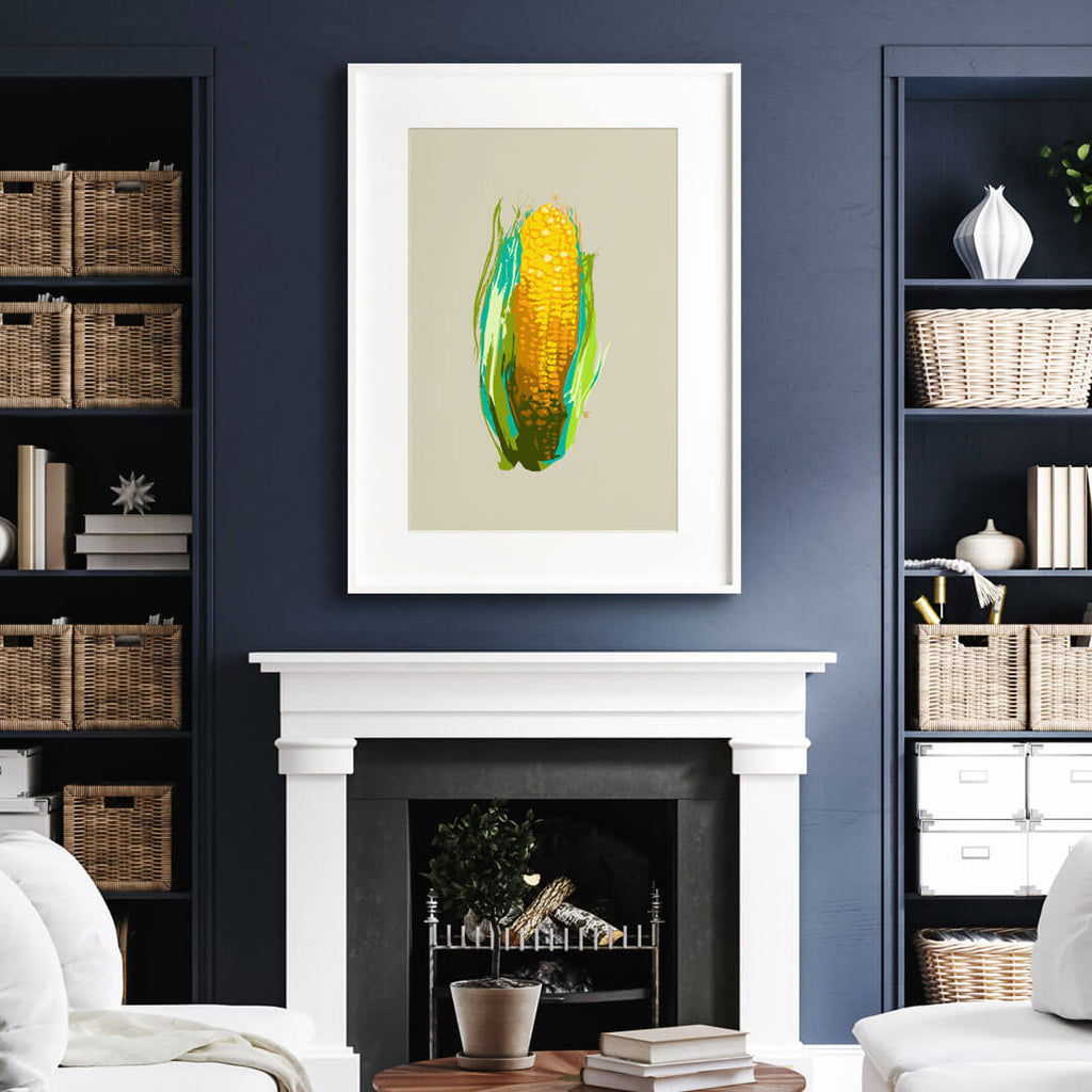modern corn art print in traditional home