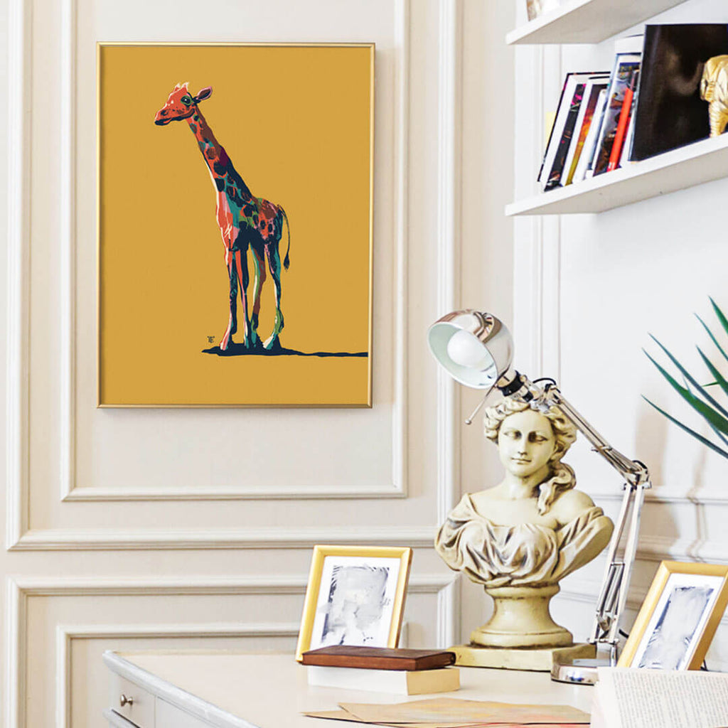 modern pop art giraffe wall art print in funky colors