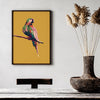 modern macaw parrot art print in yellow, pink, green, and navy