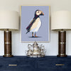 modern puffin art print in cool colors