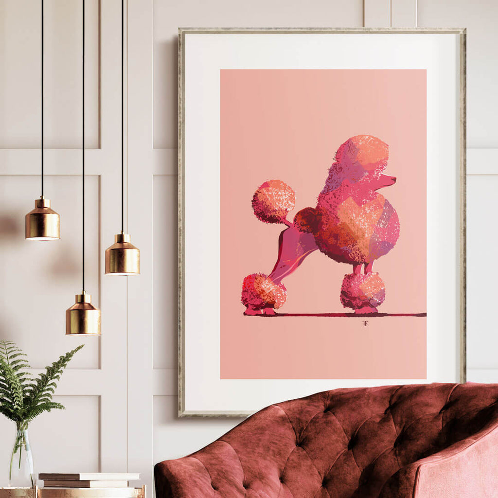 framed pink poodle poster