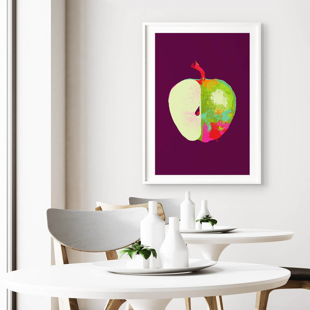 pop art apple painting in light dining room