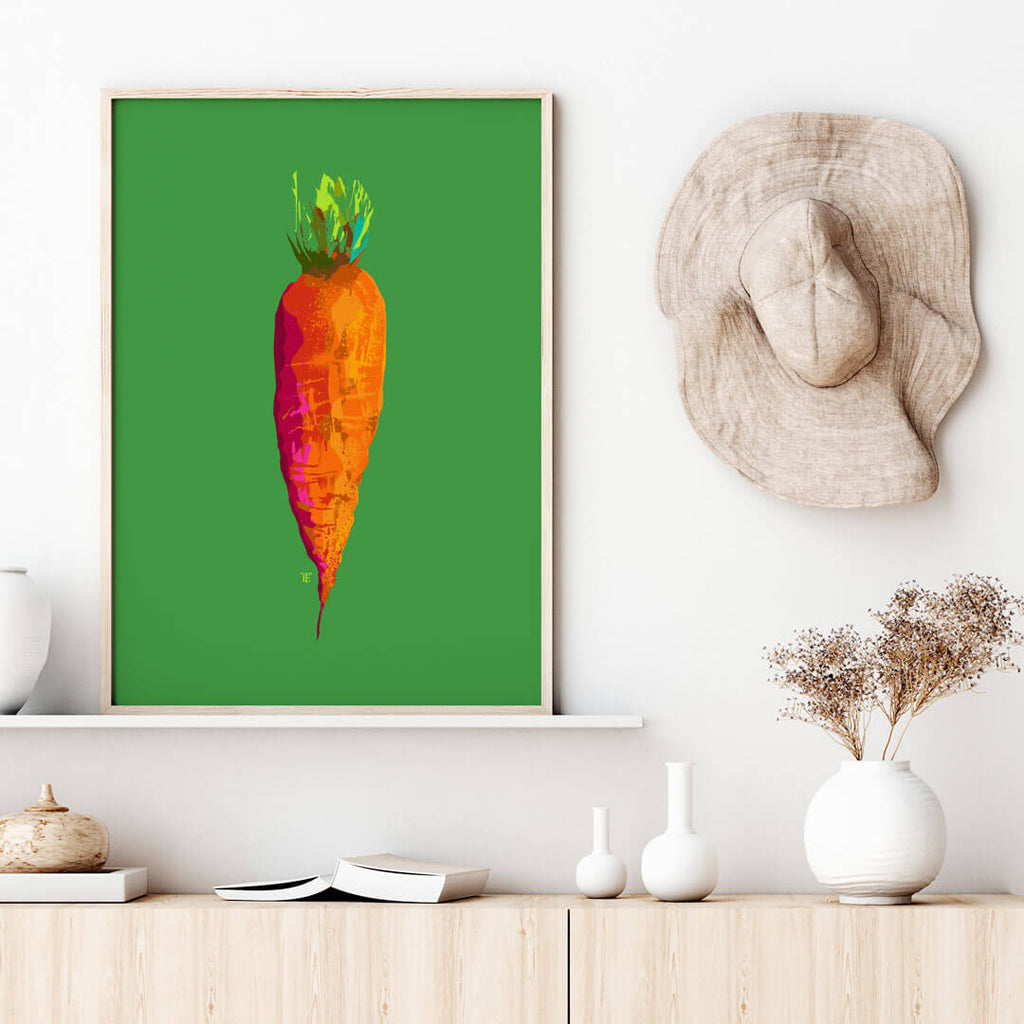 stylish carrot art print in light interior