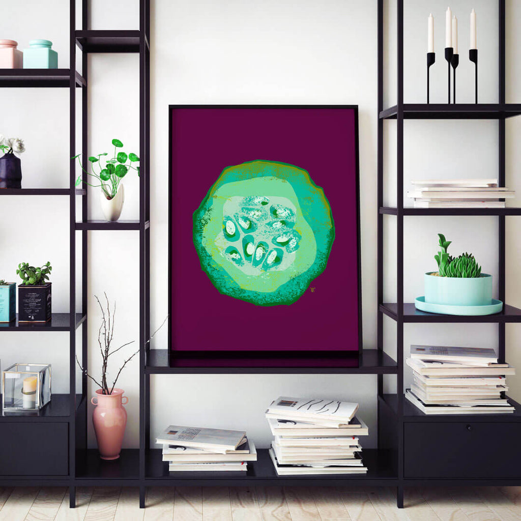 modern cucumber art print in stylish home