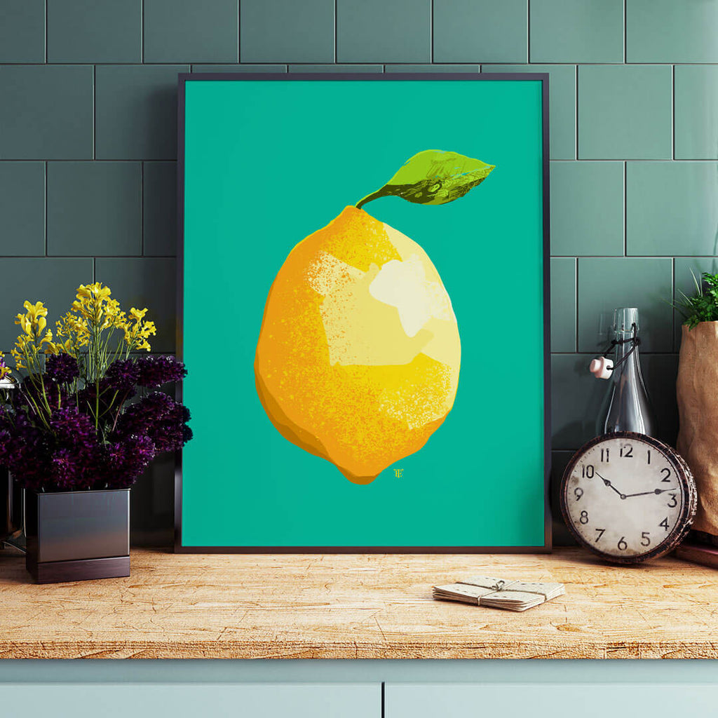 pop art lemon painting in stylish kitchen