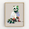 playful raccoon art print