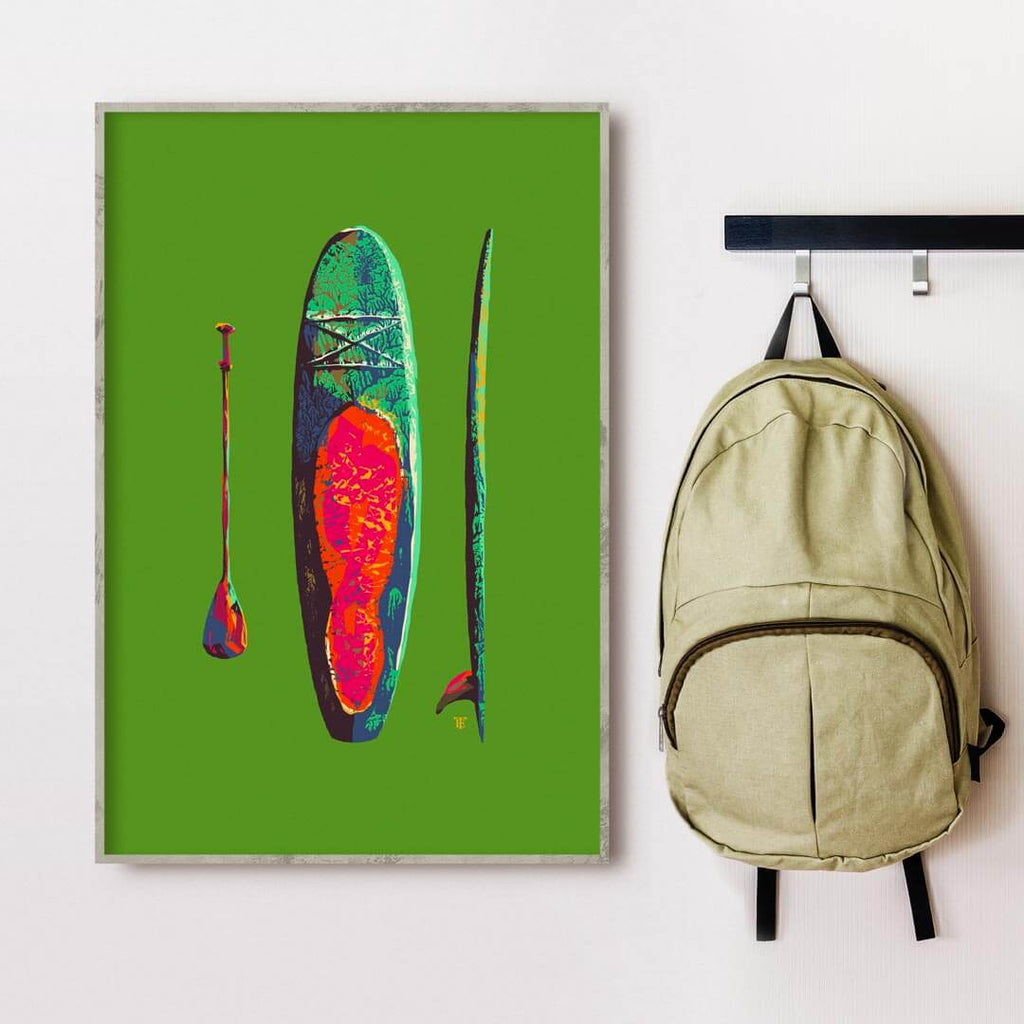 colorful art print of stand-up paddle board