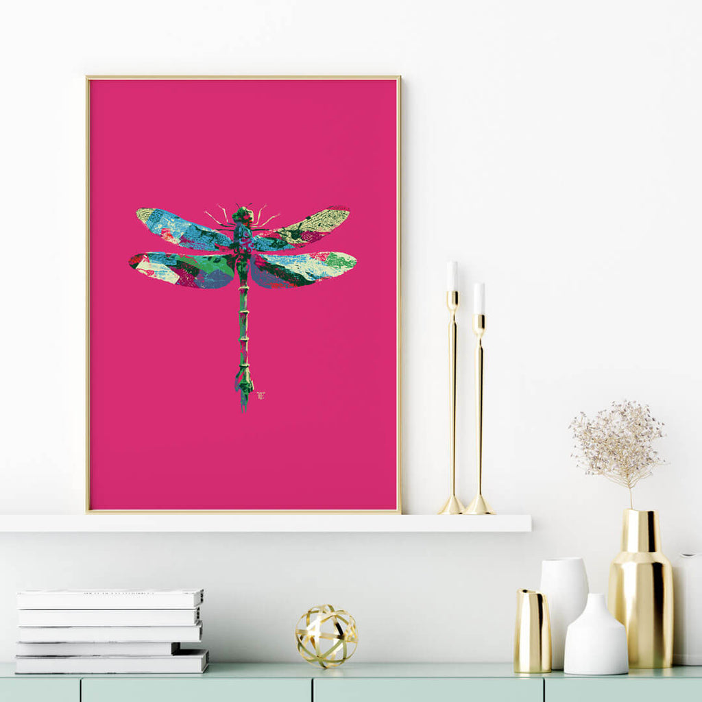 modern dragonfly painting in stylish interior