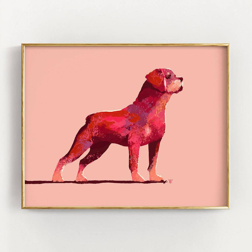 pink rottweiler art print