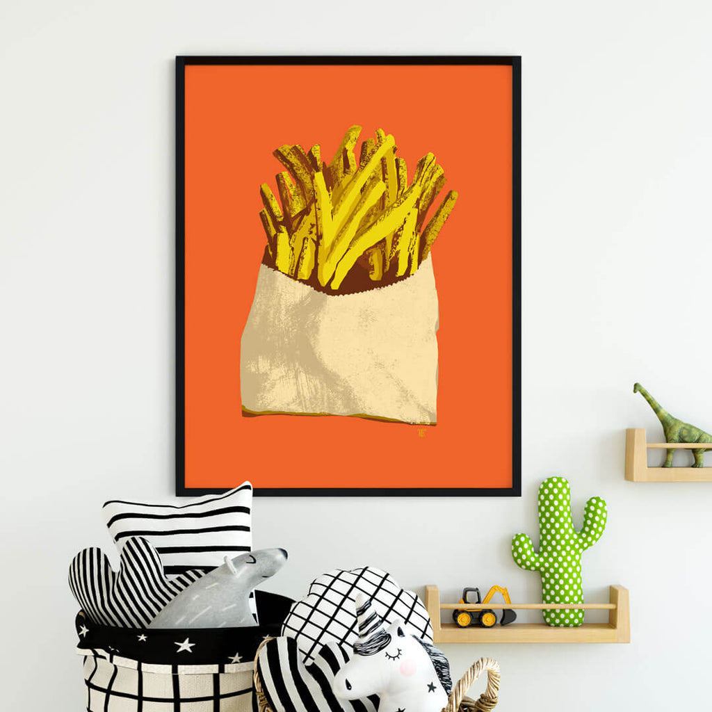 funky french fries art print in big kid's room