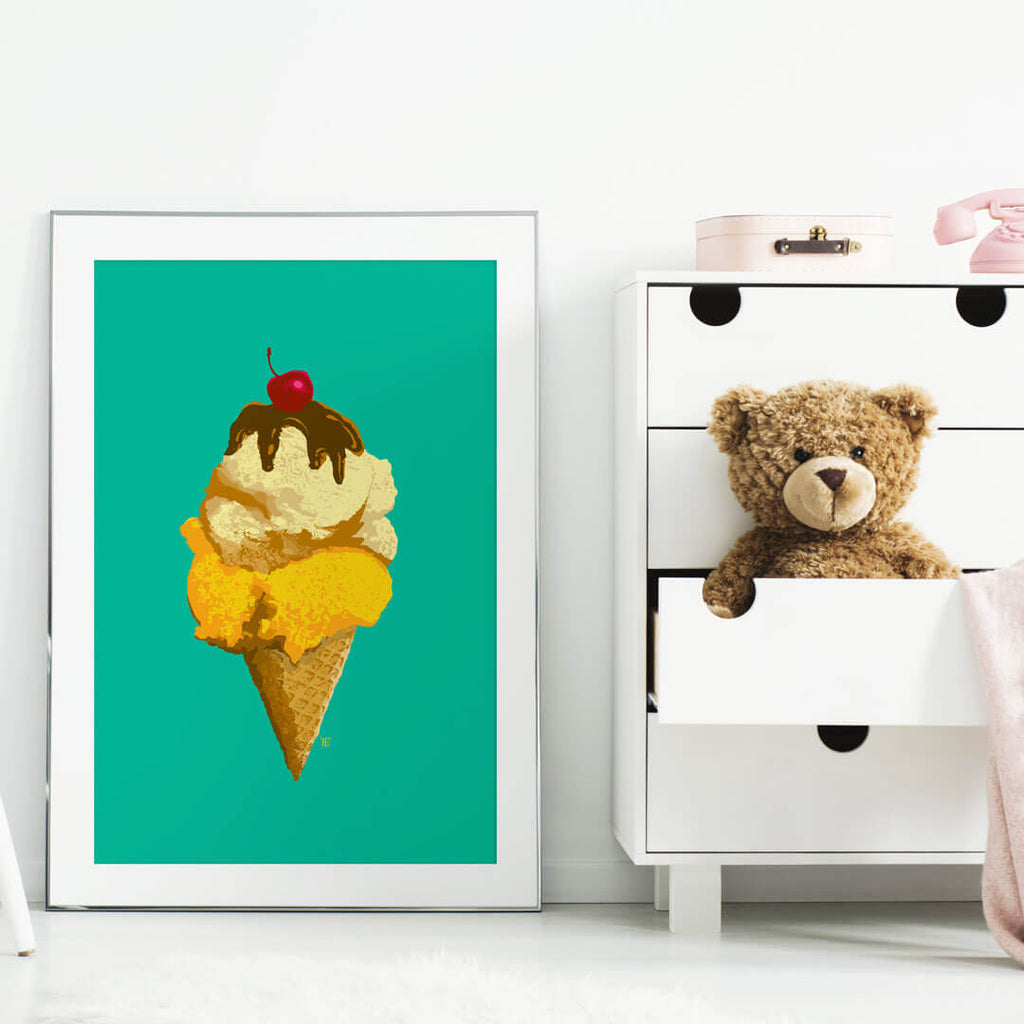 funky modern ice cream art print in kid's room