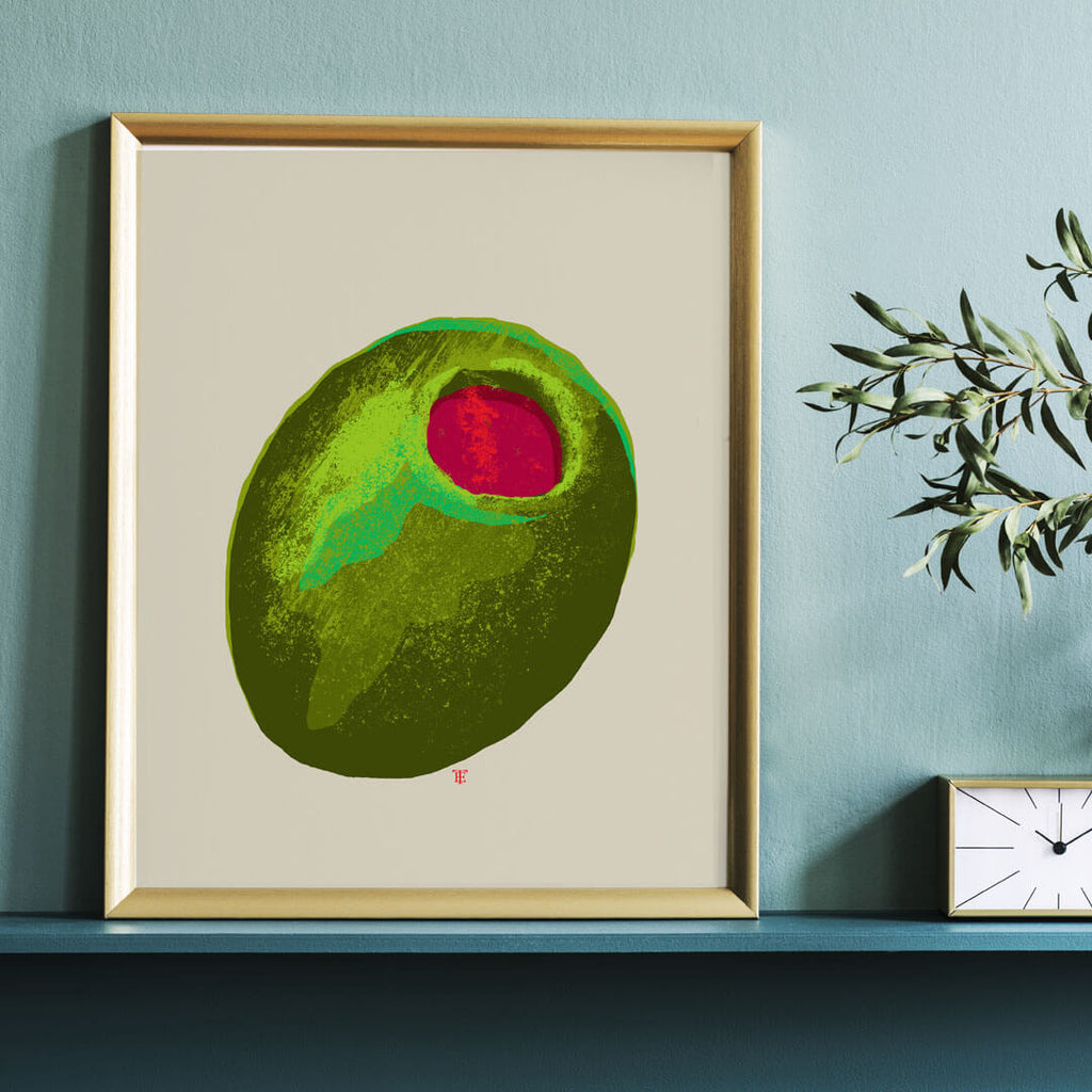 funky modern olive art print in bold colors