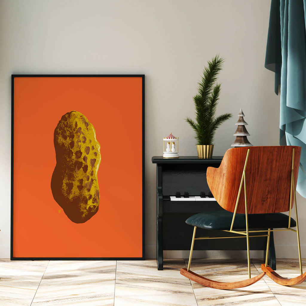 pop art peanut are print in orange and tan