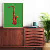 pop art saxophone poster in cool living room