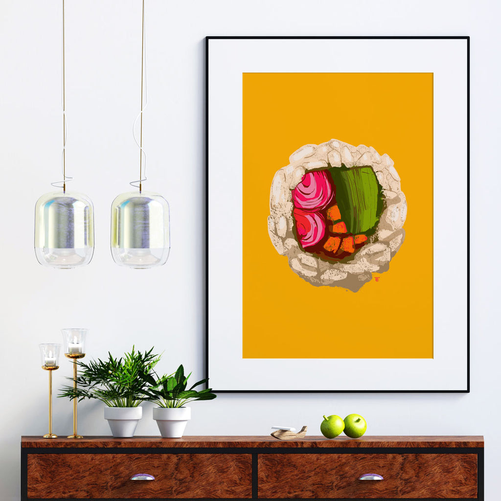 funky maki sushi painting poster in bright colors