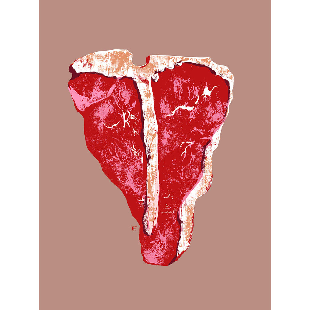 t-bone steak pop art print in bold colors