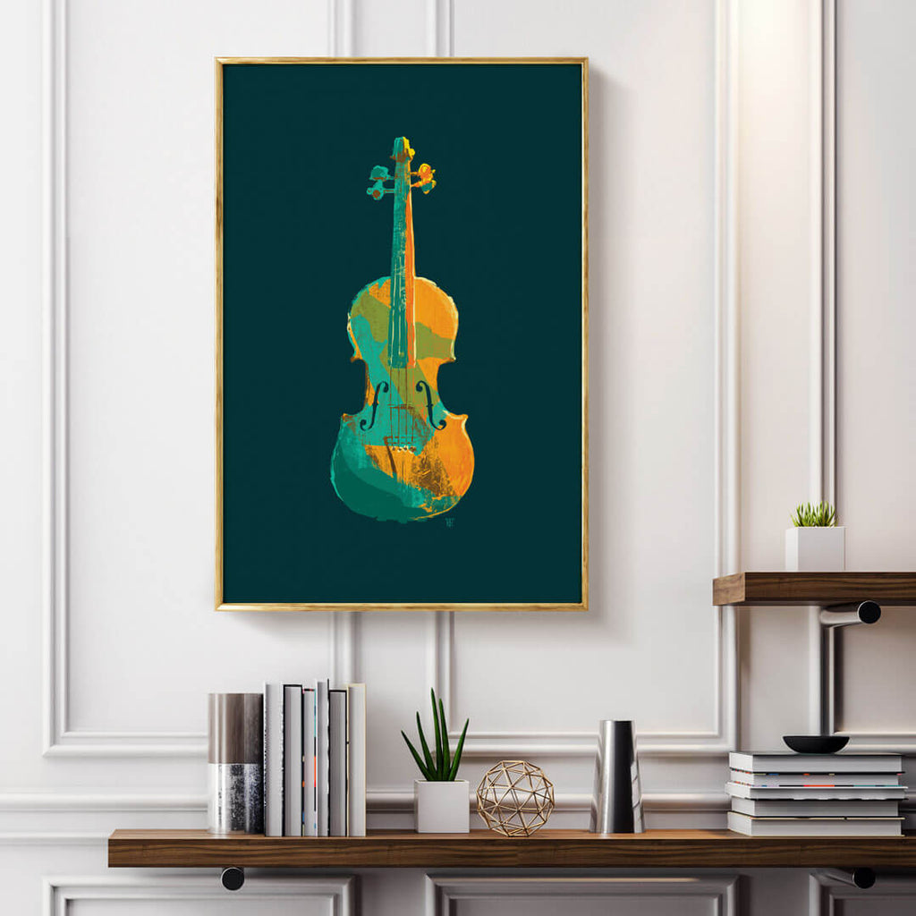 colorful modern violin art print in music room