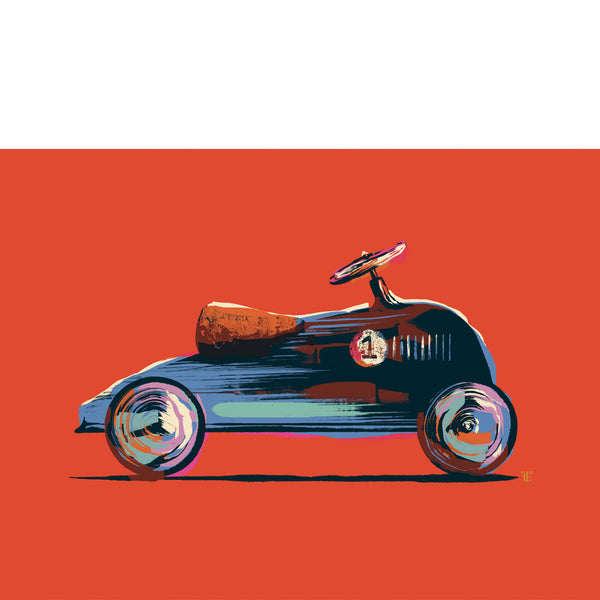 art print of retro race car ride-on toy