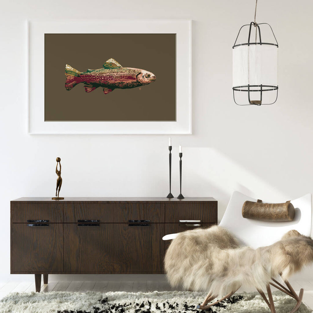 stylish trout art print in scandinavian-style house