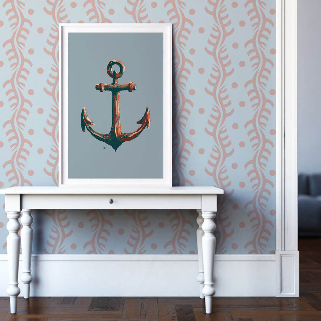 retro anchor art print in stylish lake house