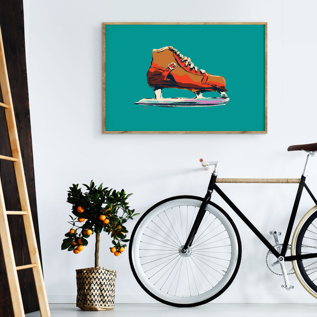 art print of vintage hockey skate in cool apartment