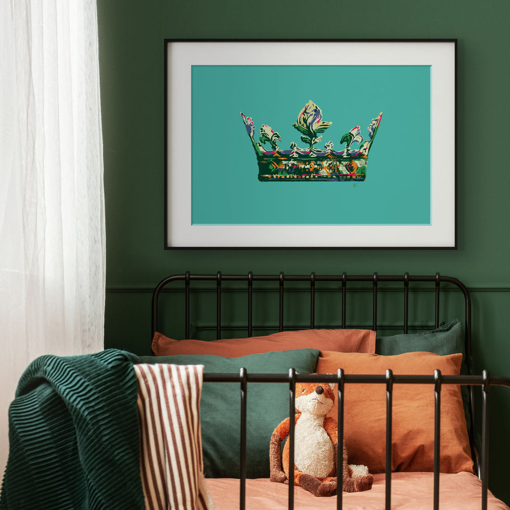 colorful Pop Art crown art print in Boy's room