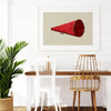 red megaphone art print in home office