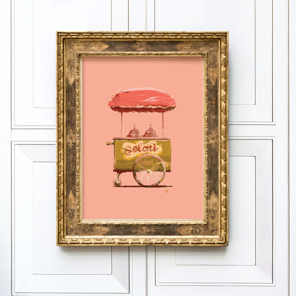 pink gelato cart art print in baby girl's room