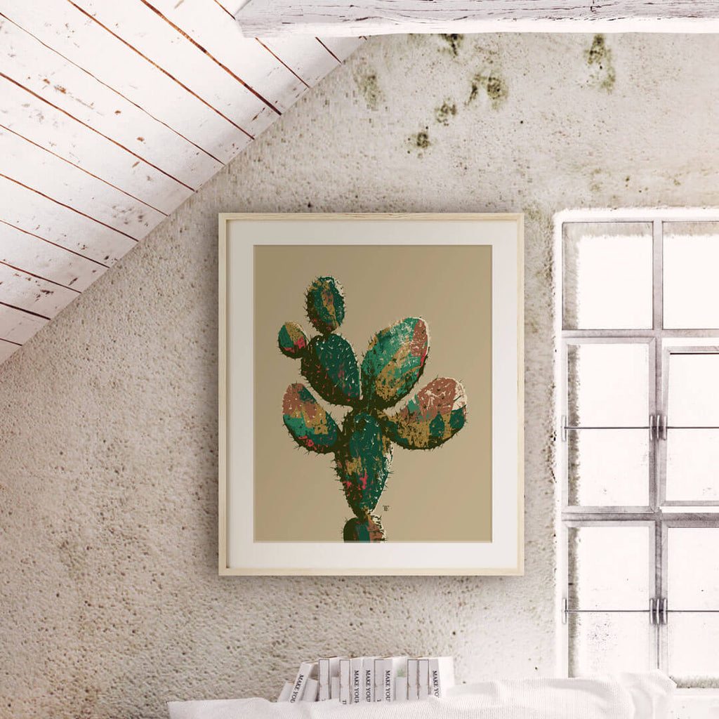 prickly pear painting in marfa home
