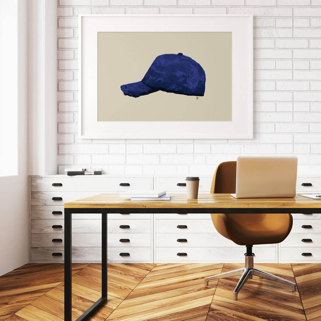 cool baseball cap poster in modern office