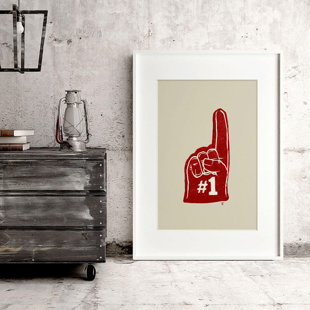 red foam finger art print in stylish game day house