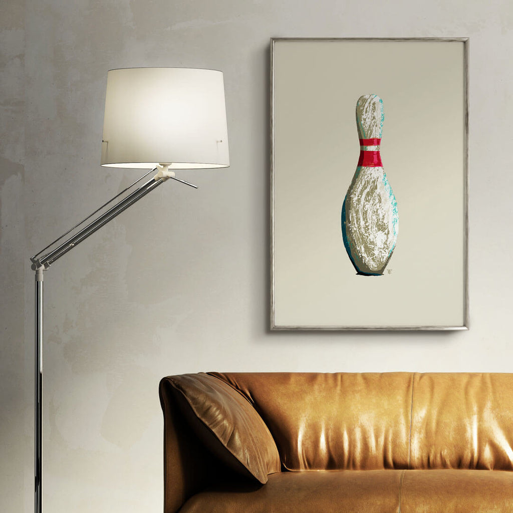 bowling pin poster in stylish bachelor pad