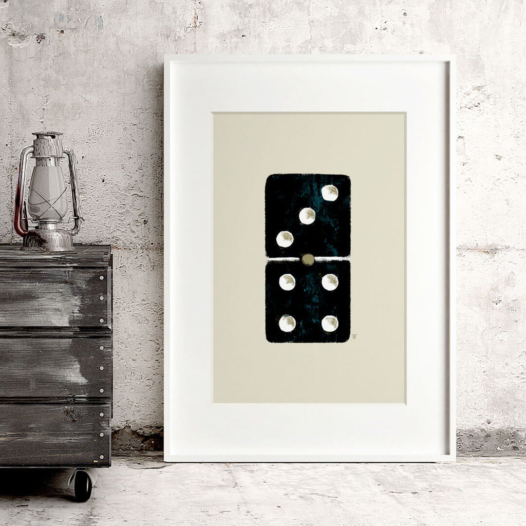 black domino art print in frame