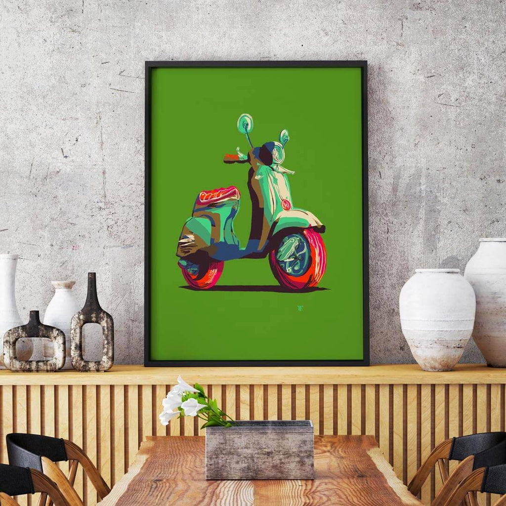 colorful vintage motor scooter print