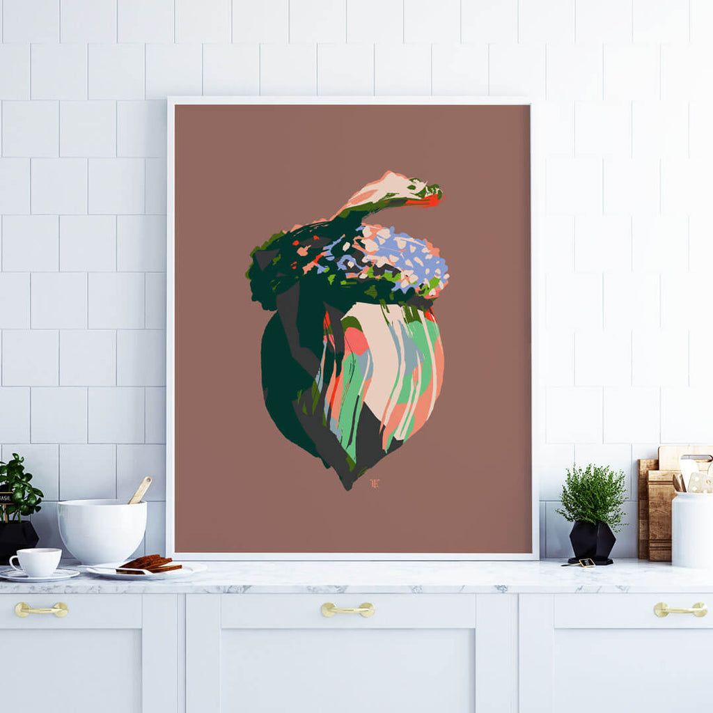 colorful acorn poster in kitchen
