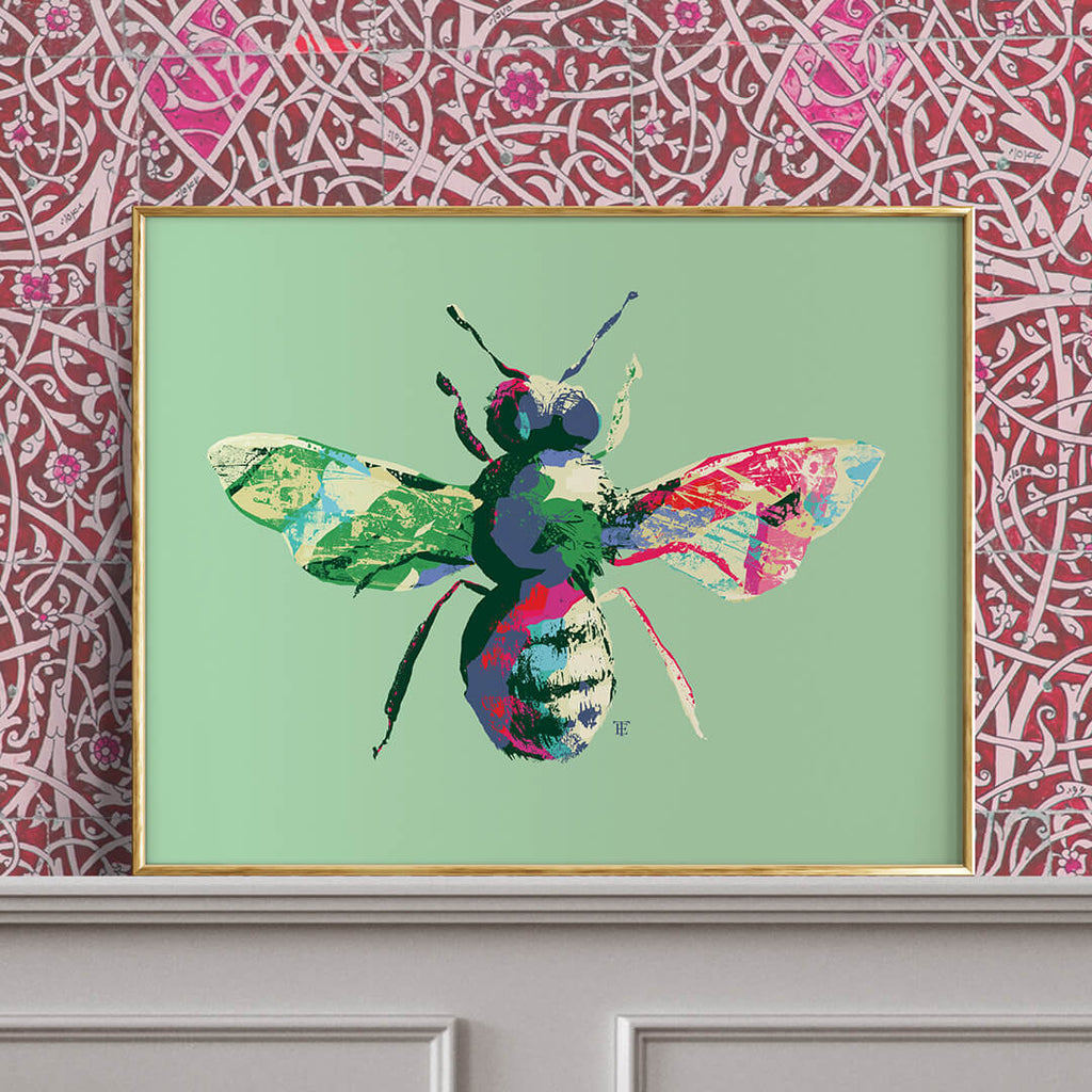 colorful bee print in traditional home