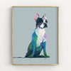 blue boston terrier art print