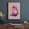 art print poster of chairlift in bright red and blue