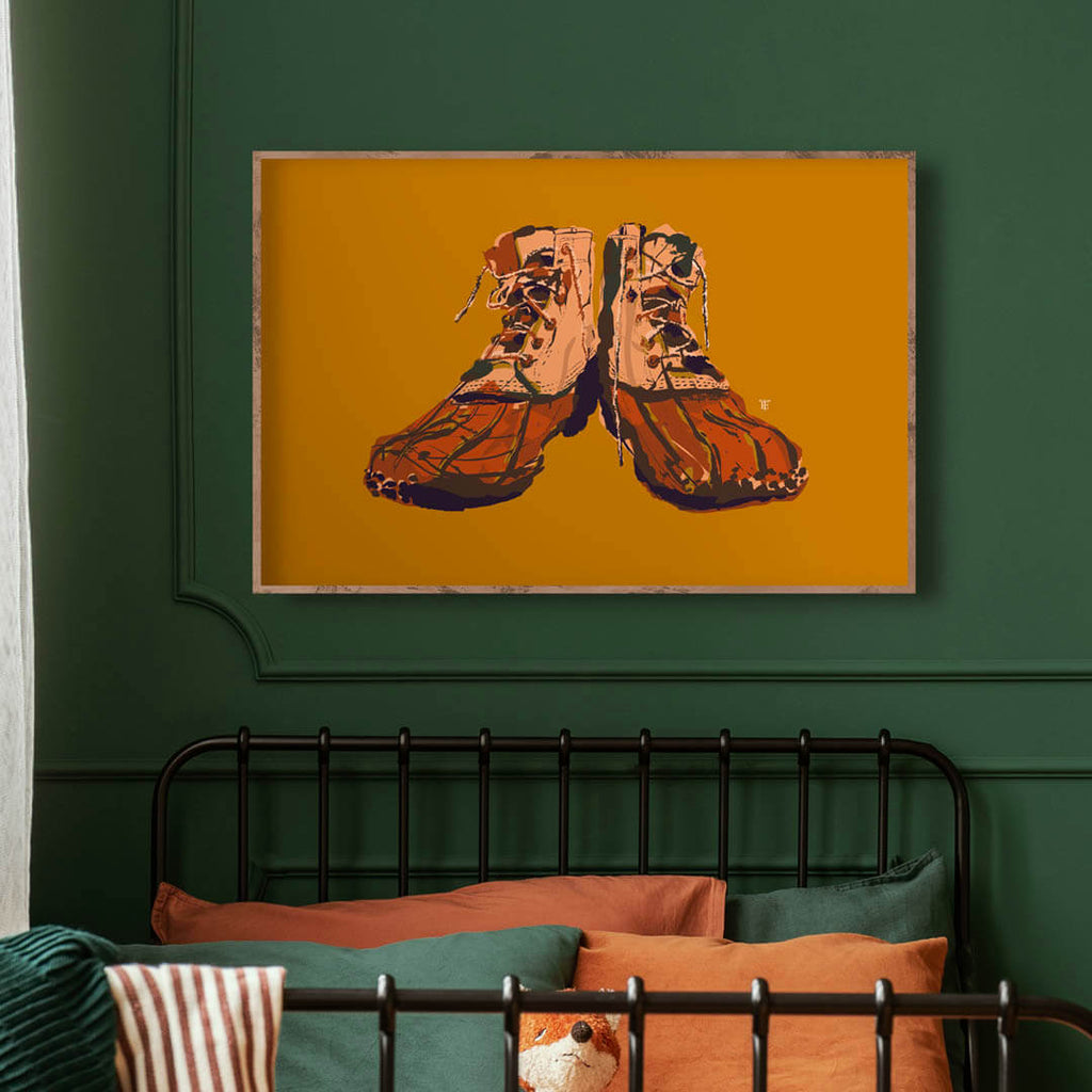 colorful art print of duck boots