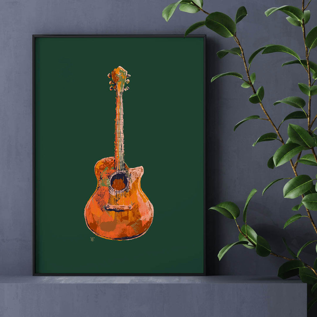 colorful modern acoustic guitar art print