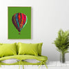 colorful hot air balloon art print on green