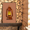 rust colored art print of camping lantern